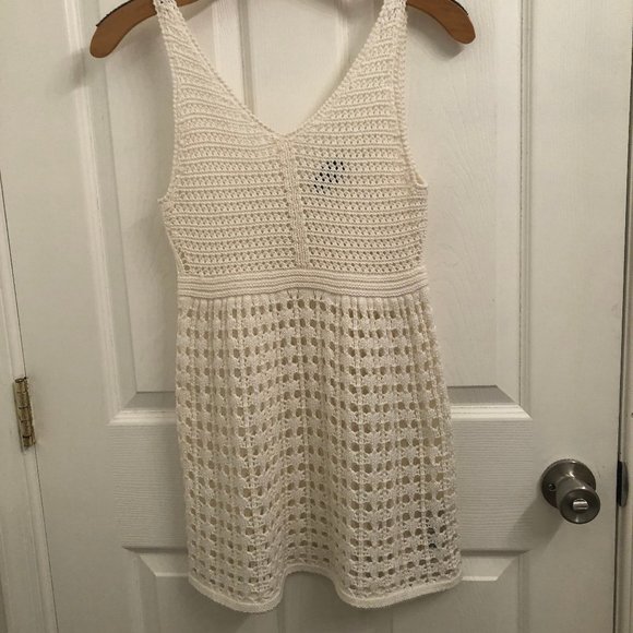 PETITE Tops White Cotton Open Knit Crochet Tank Top